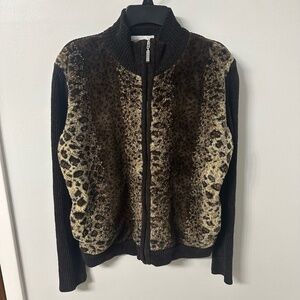 Draper's and Damon’s Brown Faux Leopard Full Zip Sweater Cardigan Sz. Medium EUC